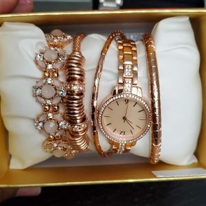 Rose gold watch bracelet set